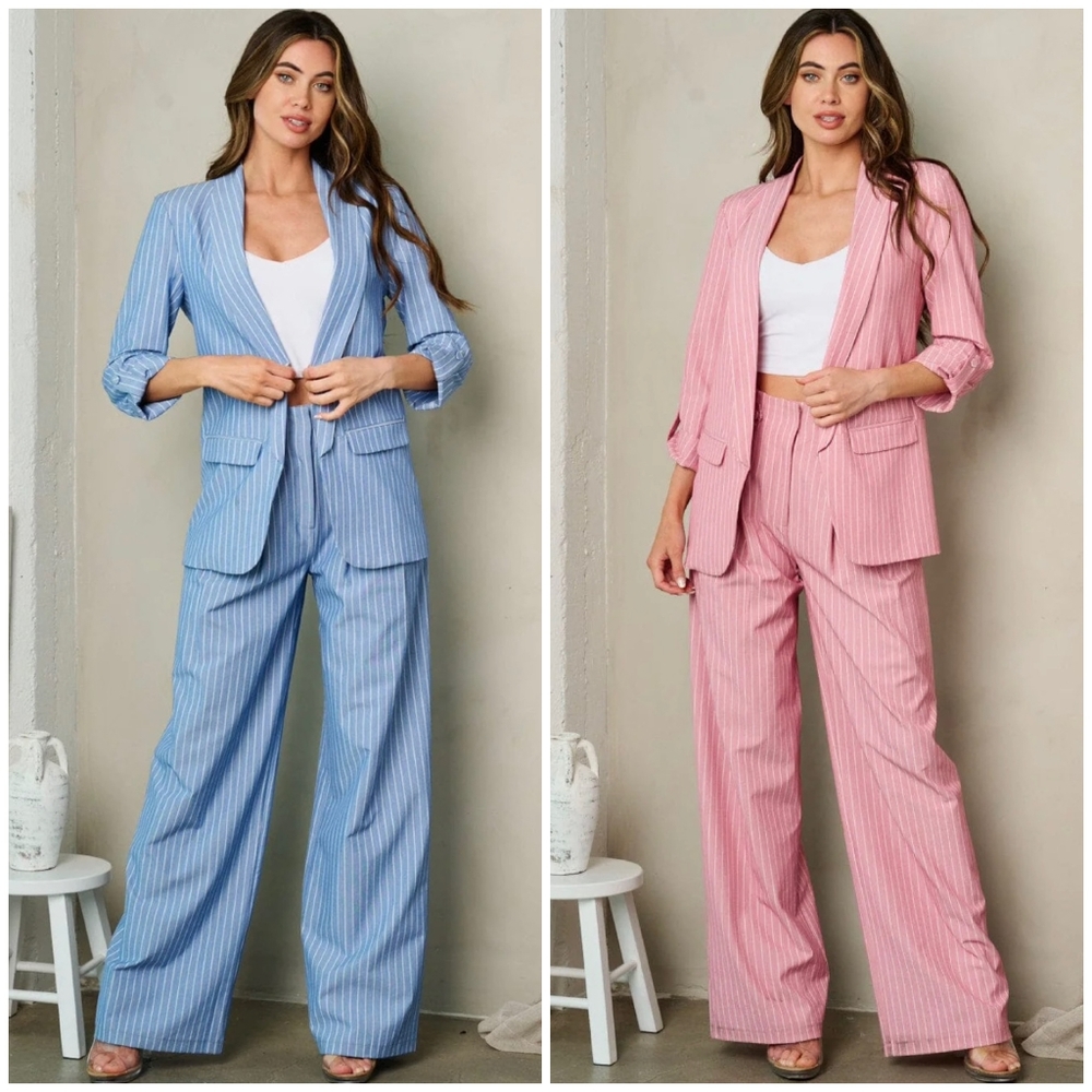 OVI Denim Blue Pinstripes 2-Piece Pants Set - Picture 4 of 5